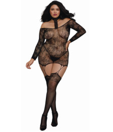 Bodystocking résille guêpière grande taille réversible avec tour de cou 